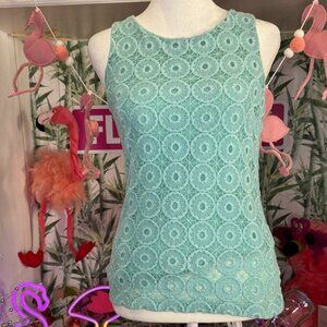 Banana Republic Sleeveless Blouse Womens Size S Blue Geometric Embroidered Lined